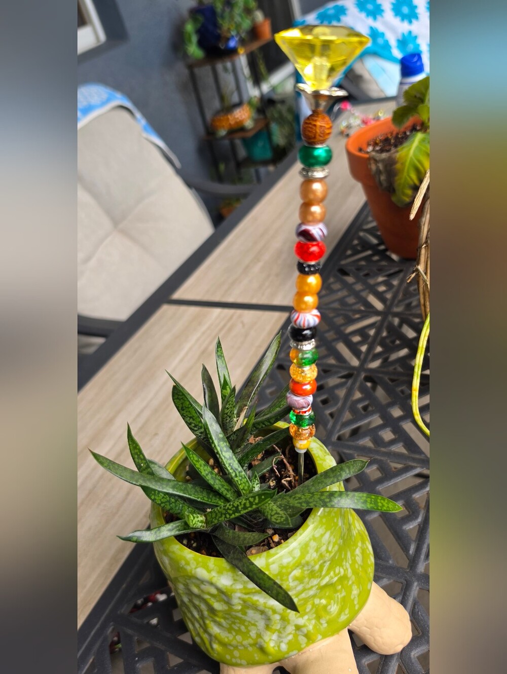 Handmade Beaded Plant Stick/ Garden Stick with Multicolor  Beads.